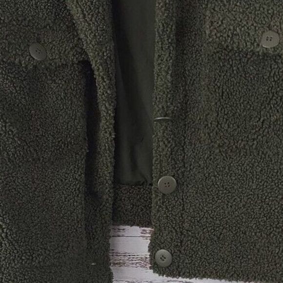 Sanctuary XL Green Fuzzy Collared Faux Fur Short Coat has Missing Button - Picture 3 of 11